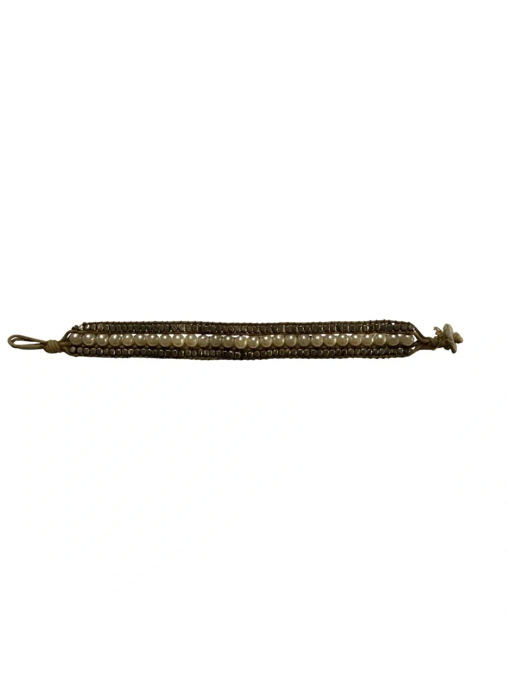 AE Vintage Pearl & Hematite Jute Wrap Bracelet